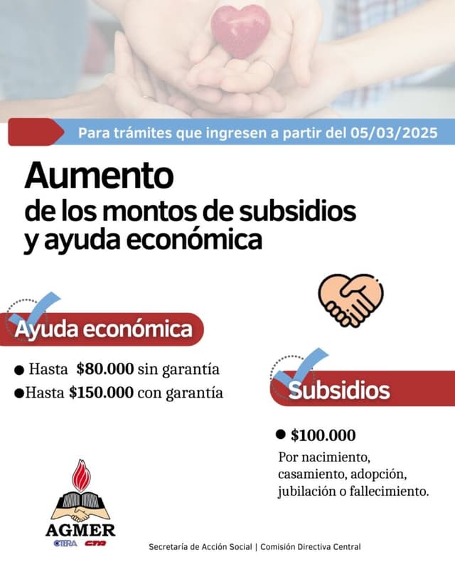 Nuevos montos de ayuda económica y subsidios