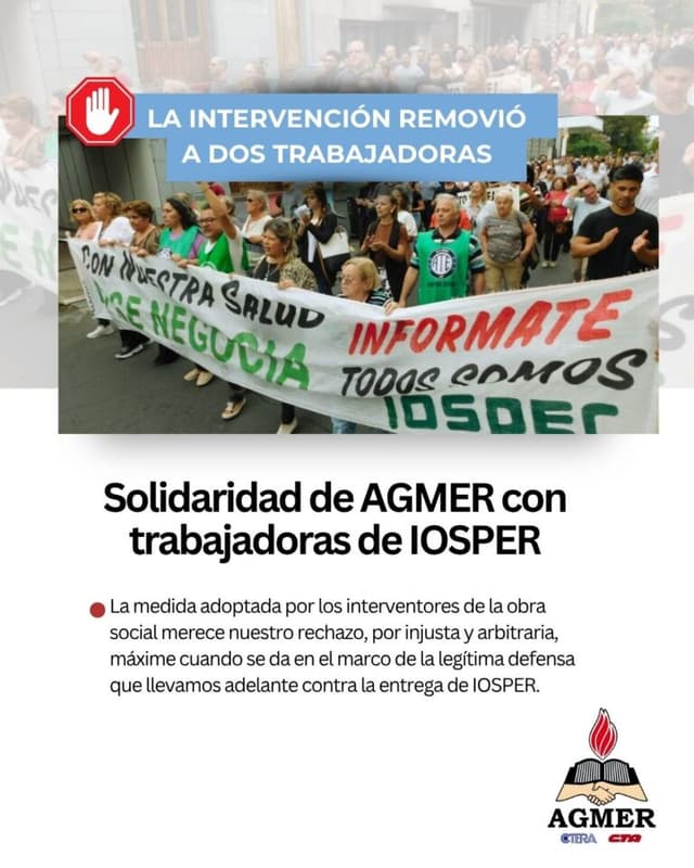 Solidaridad de AGMER con trabajadoras de IOSPER